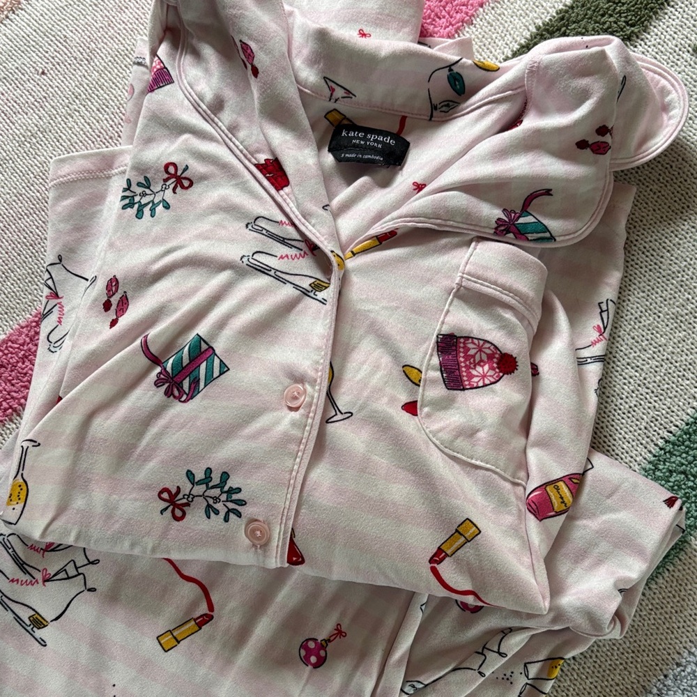 Kate Spade Pink Pajama Set with Festive Winter Print, sz. S